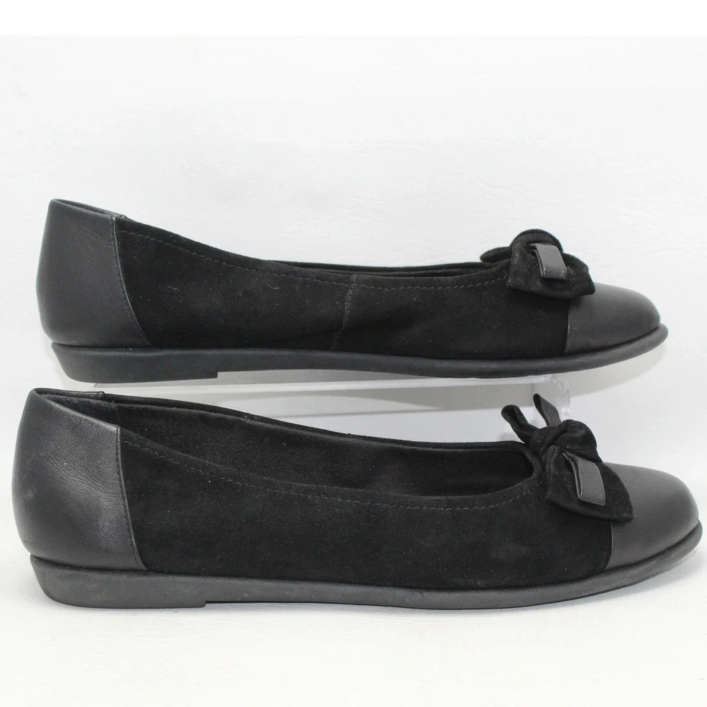 Clarks Candra Light Black Suede Leather Bow‎ Ballet Flats Womens 9W 26104706
